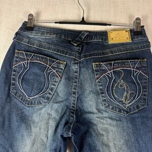 Baby Phat Y2K Flared Embroidered Big Cat Dark Wash Sz 9 Jeans